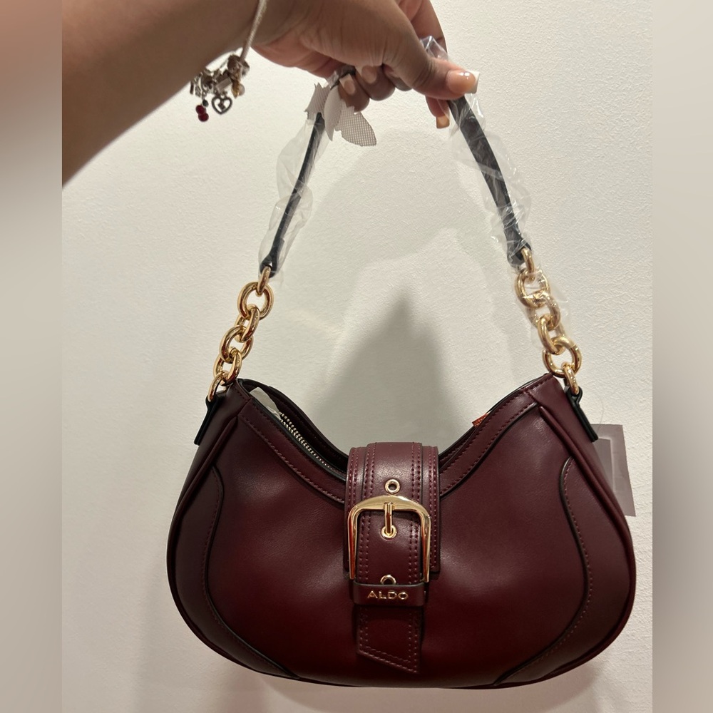 Aldo Deep Red Shoulder Bag with Gold Accents